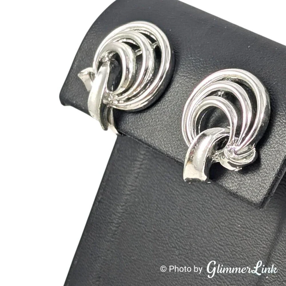 Vintage Lisner Silver Tone Modernist Spiral Screw Back Earrings